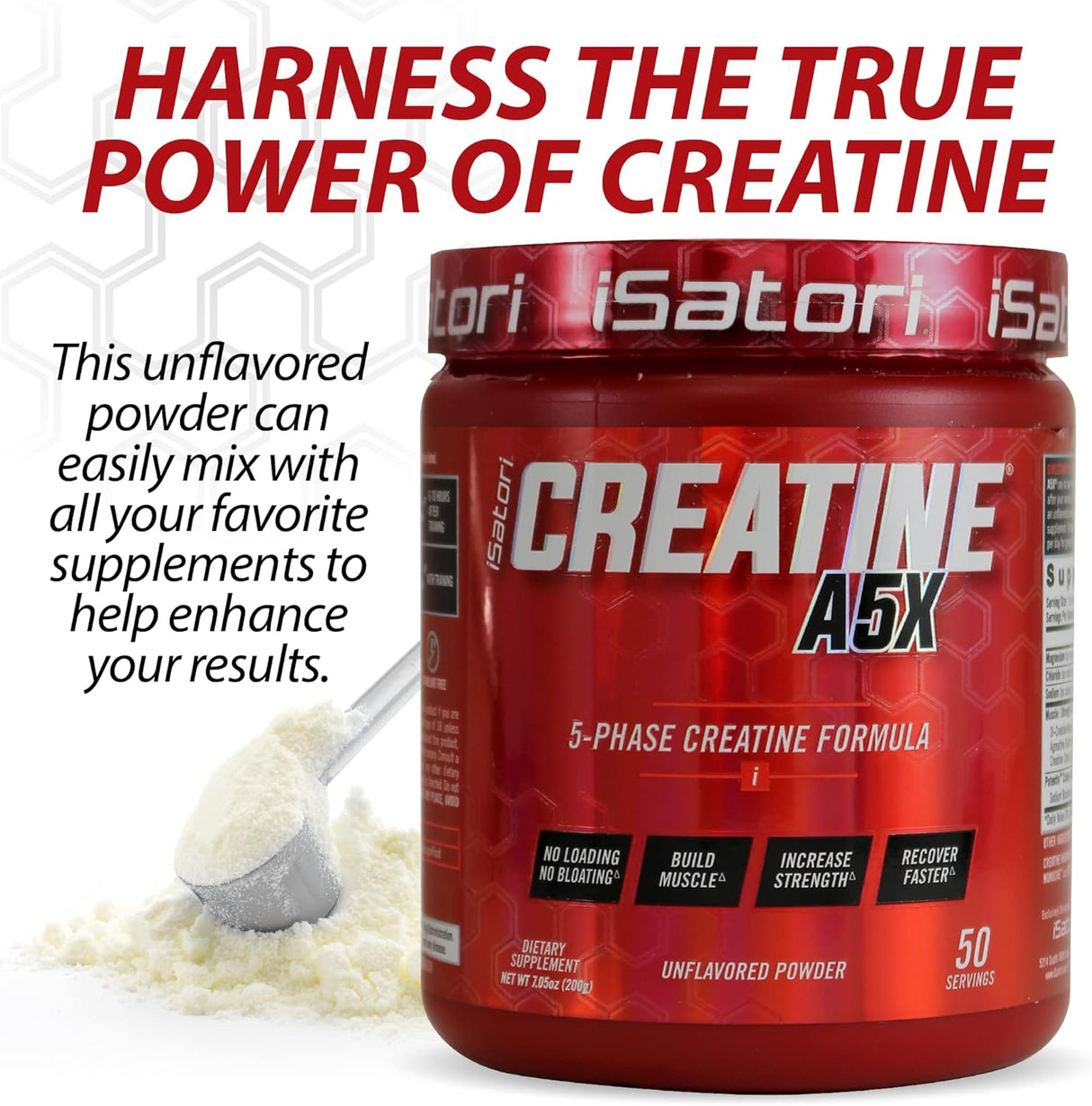 iSatori Creatine A5X, Creatina y Betaína, 50 Serv, Sin Sabor