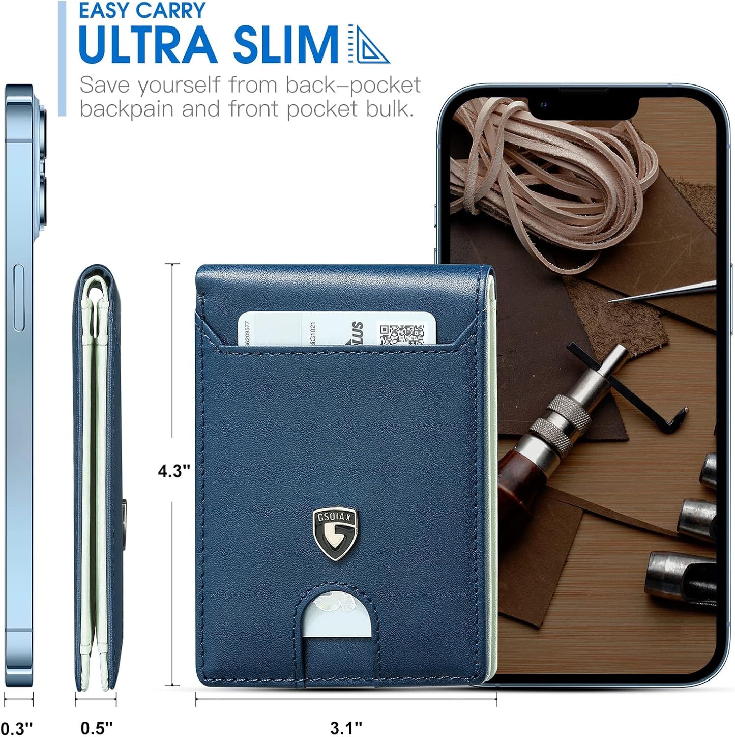 Billetera Slim GSOIAX de cuero, bloqueadora RFID, modelo bifold