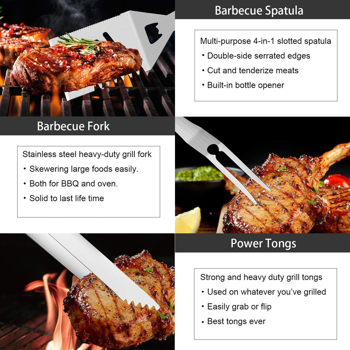 Set de Utensilios para Barbacoa ROMANTICIST 30pcs, Acero Inoxidable