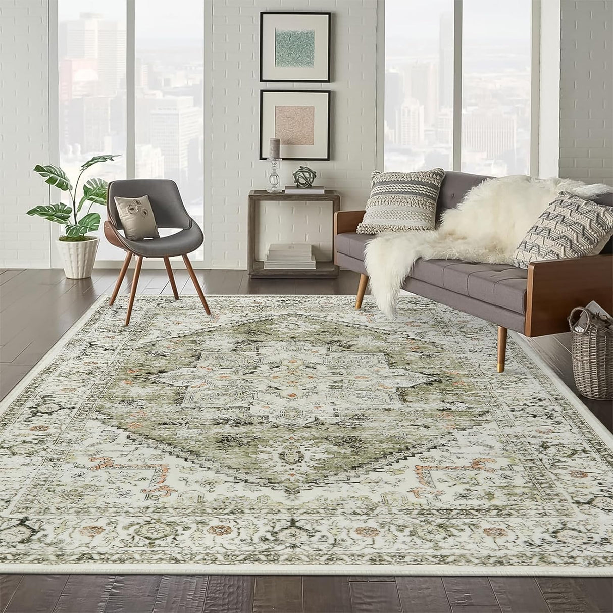 Alfombra Lavable 8x10 LIVEBOX Vintage Tribal Medallón Distressed