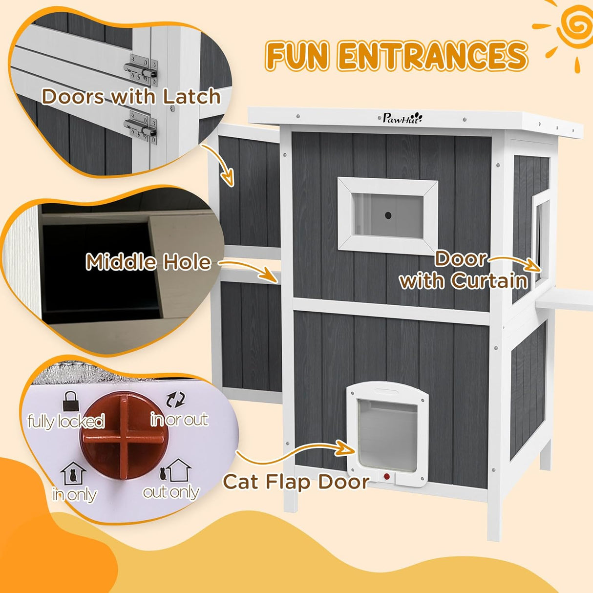 Casa para gatos PawHut, refugio exterior, 2 niveles, resistente