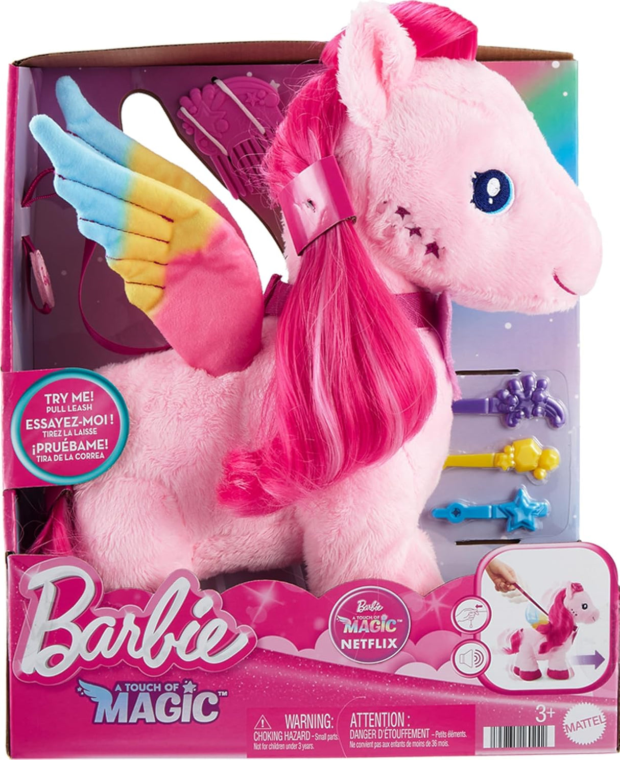 Peluche Pegasus Barbie, 11 con sonido y accesorios de pelo