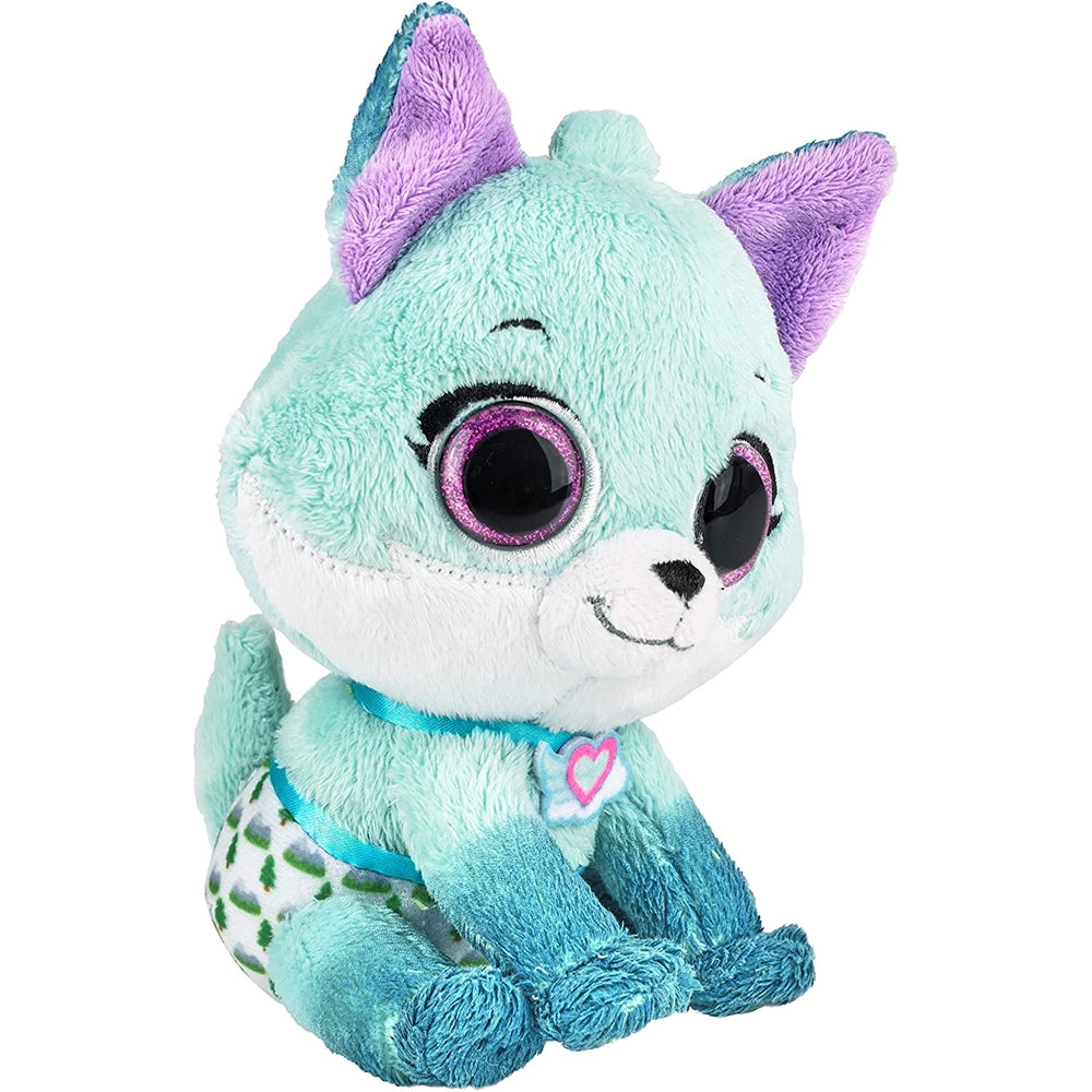 Peluche de animal de gato azul con ojos brillantes