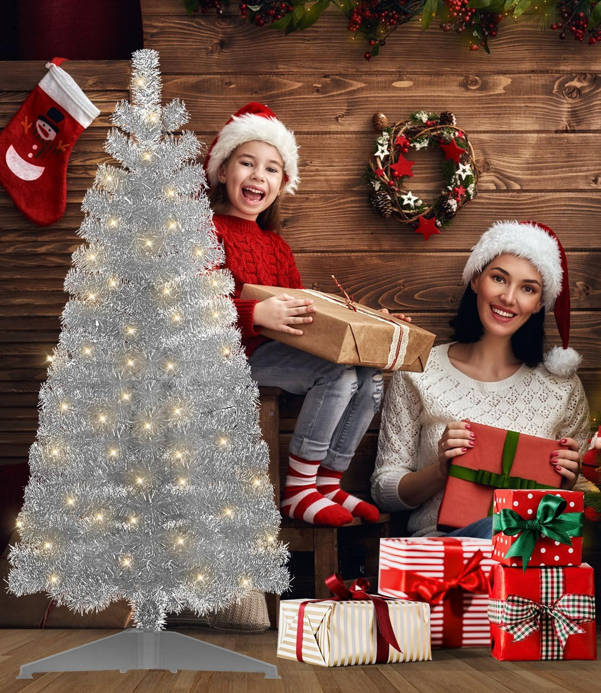 Árbol de Navidad Artificial Preiluminado, luces cálidas y coloridas, 4 pies