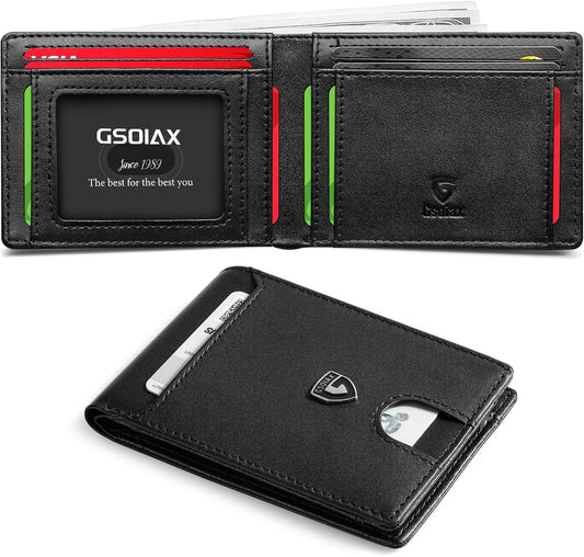 Billetera Slim GSOIAX para Hombre, Cuero, RFID, Bifold, Modelo A