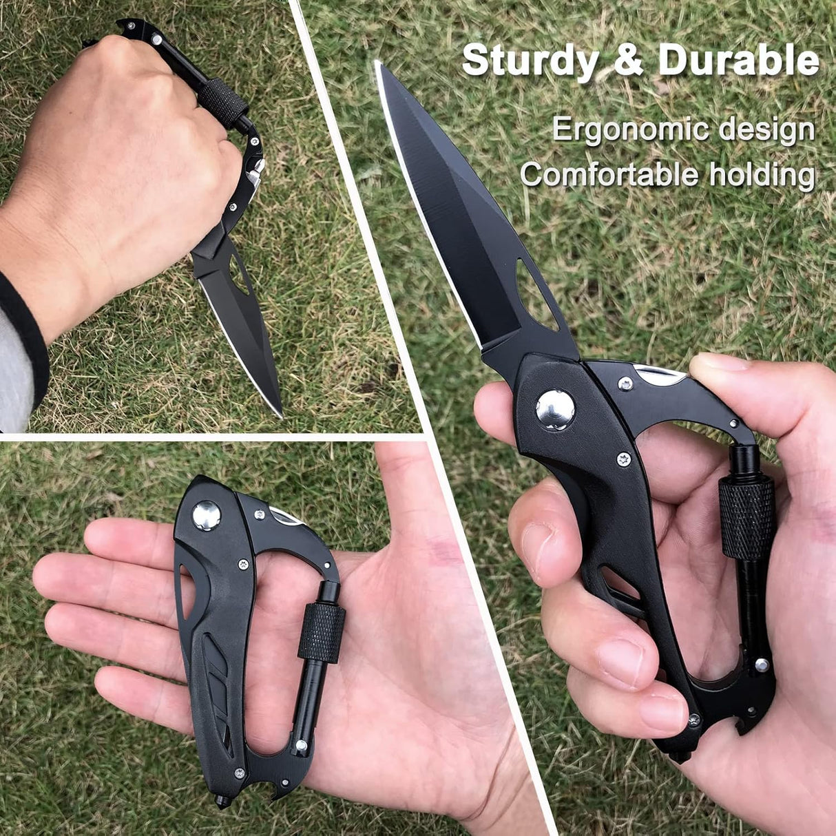Mosquetón multiherramienta con cuchillo de bolsillo plegable