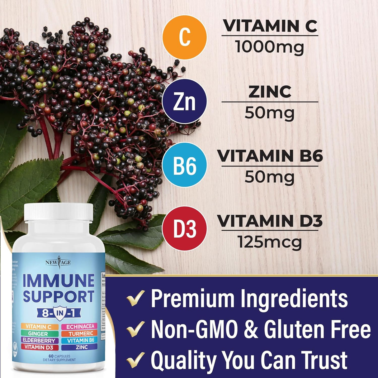 Suplemento 8 en 1 con Saúco Vitaminas y Minerales