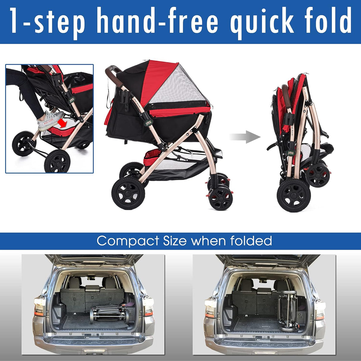Carro de mascotas HPZ Pet Rover XL, resistente y convertible, 2ª Gen