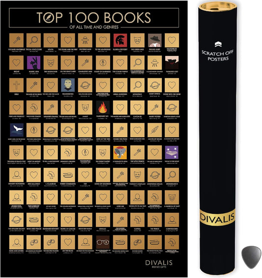 Póster de 100 libros para rascar, fácil de enmarcar 24x16