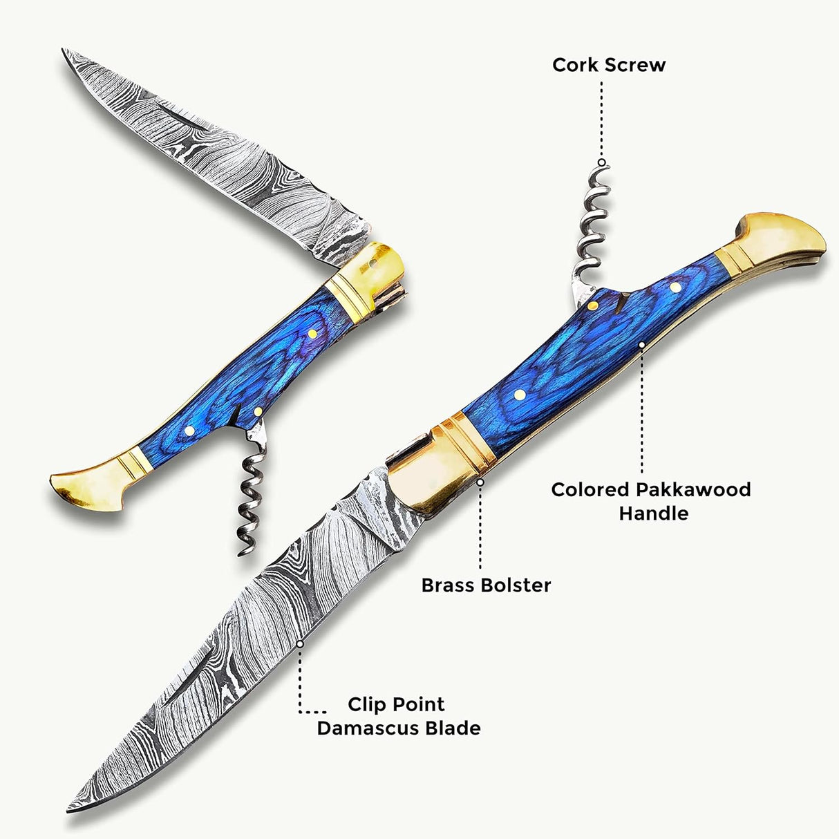 Cuchillo de bolsillo de Damasco hecho a mano  para acampar