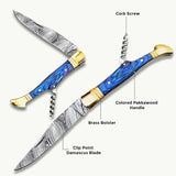 Cuchillo de bolsillo de Damasco hecho a mano  para acampar