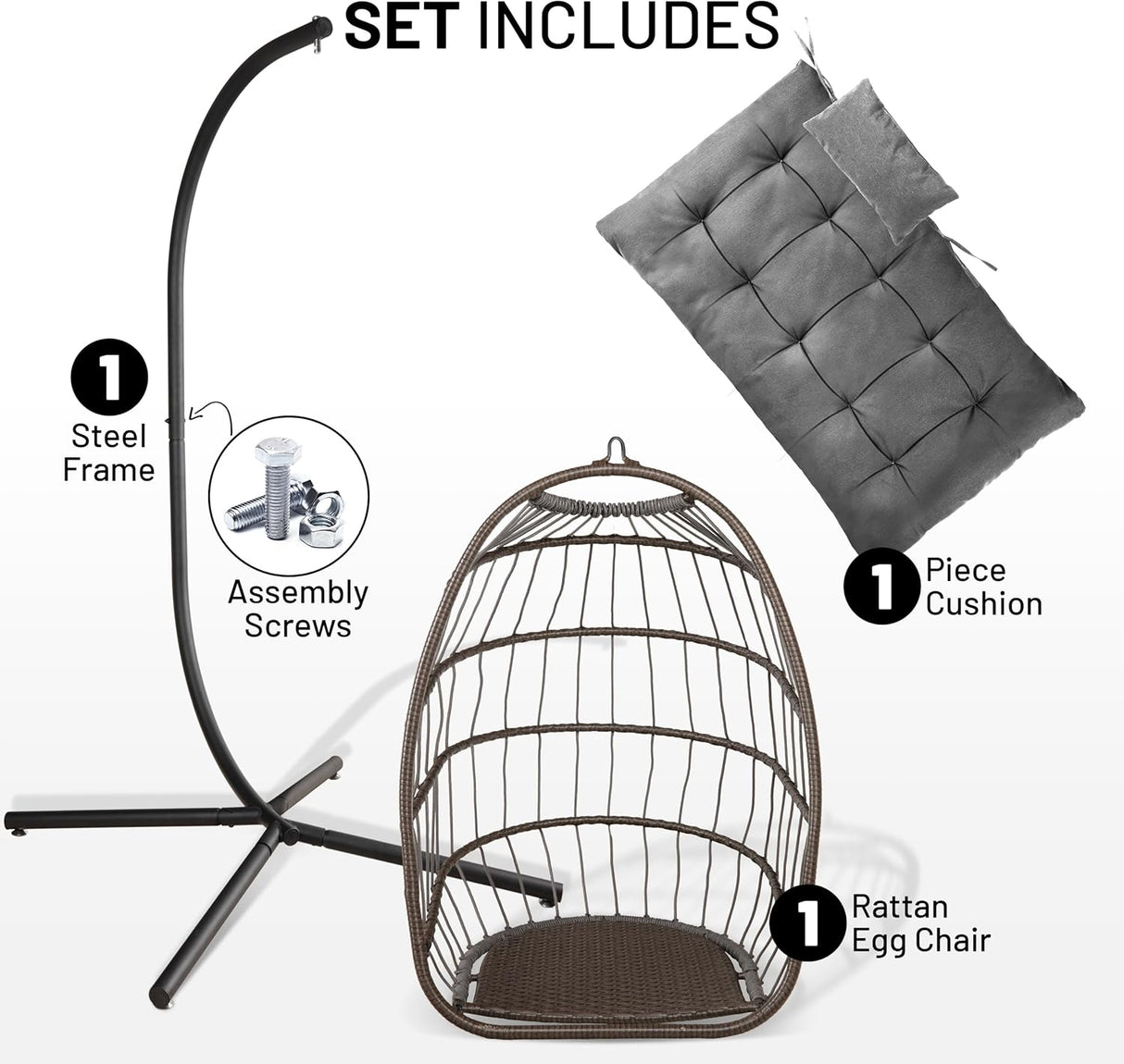 Silla colgante SereneLife, soporte acero, cojín, reposacabezas
