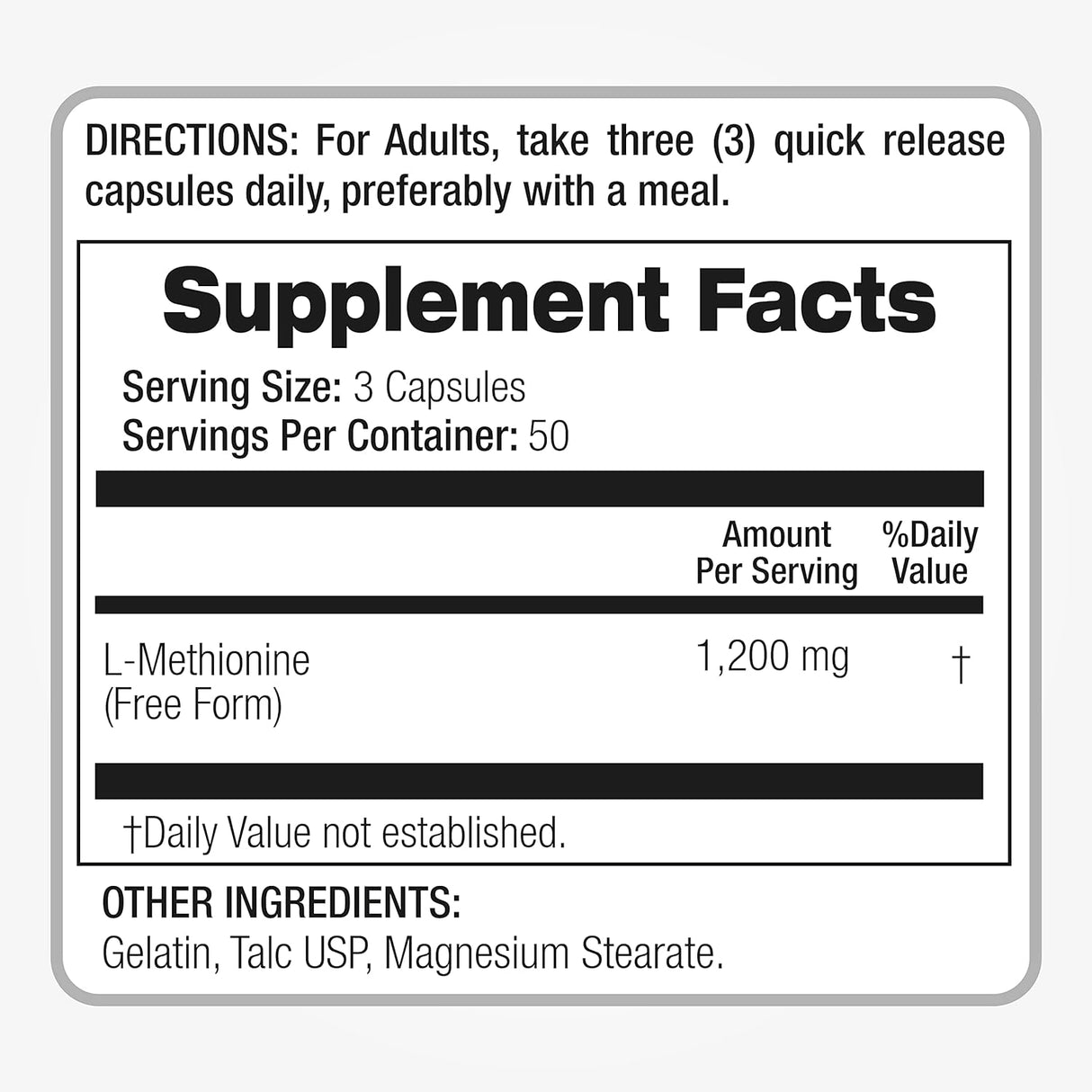 Suplemento FITO MEDICS  Metionina L Metionina 1200mg 150 cáp