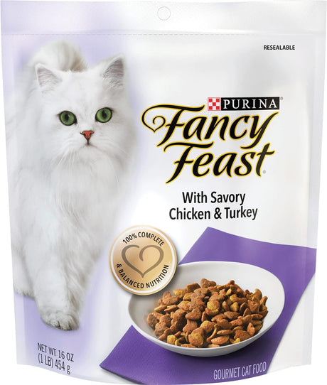 Fancy Feast Gourmet - Alimento seco para gatos con pollo y pavo (2 bolsas) (16 onzas cada una)