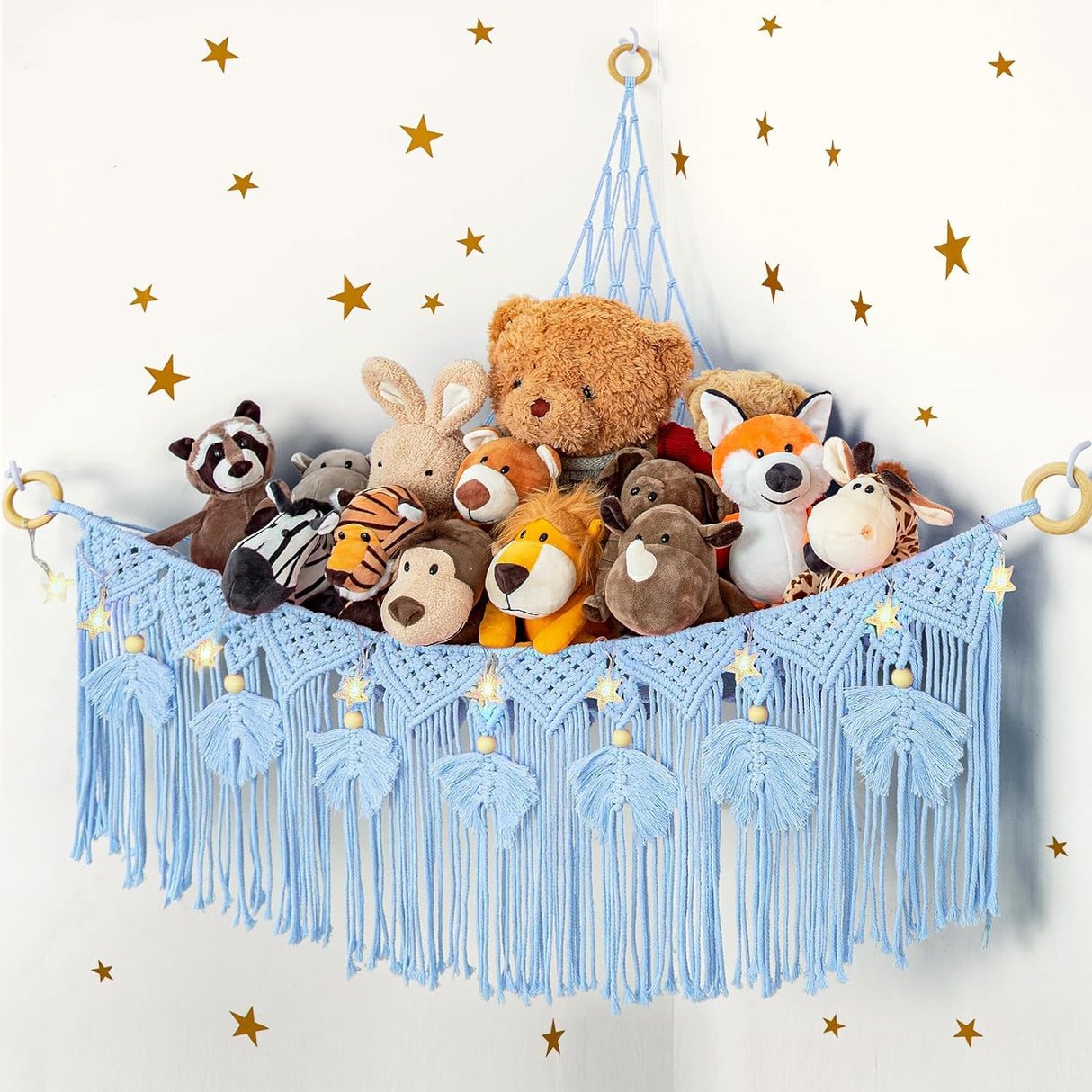 Macramé con Luz Estrellada para Almacenaje de Peluches