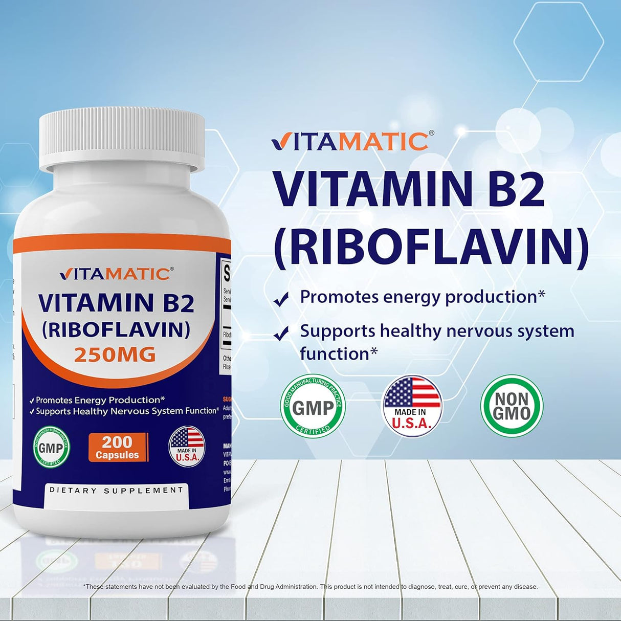 Suplemento Vitamina B2 (riboflavina) 250 mg 200 cápsulas