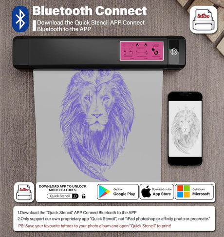 OZER M08Pro - Impresora inalámbrica de plantillas de transferencia Bluetooth de tatuaje, máquina fotocopiadora térmica sin tinta, impresora compacta, plantilla rápida compatible con teléfonos