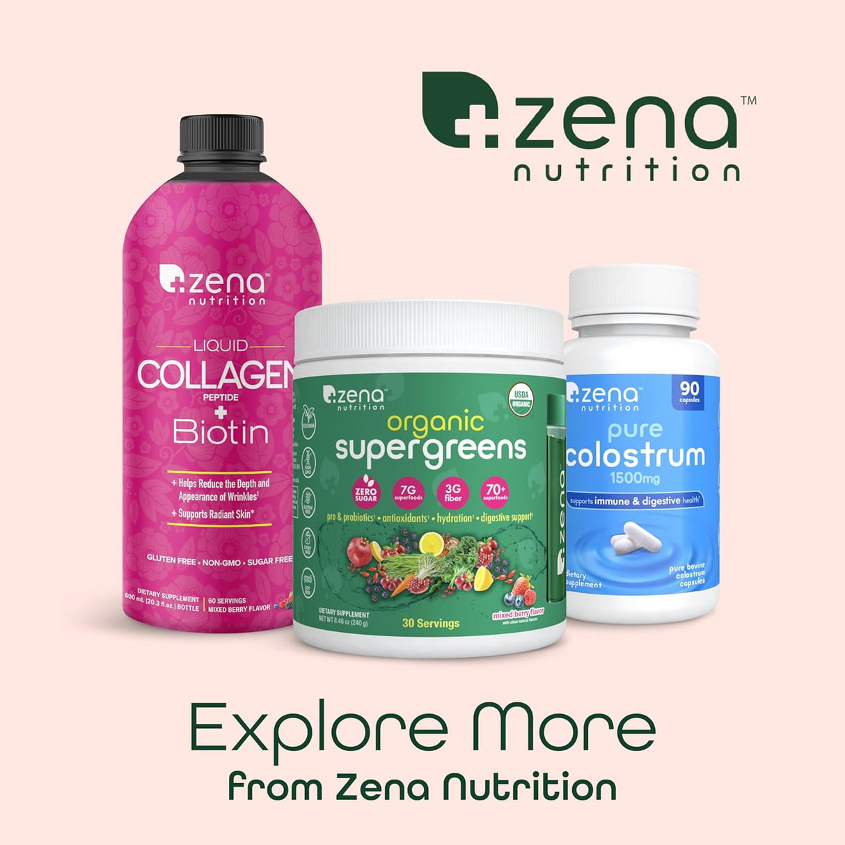 Zena Nutrition Colágeno Líquido con Biotina, 60 Servs
