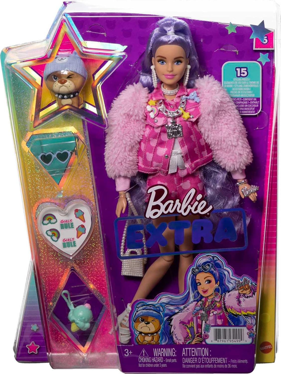 Barbie Extra Muñeca y Accesorios con Pelo Largo y Perrito