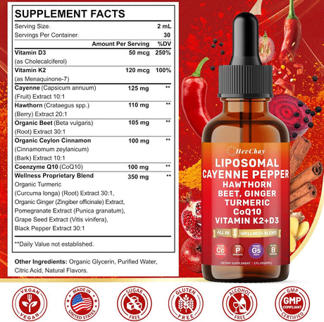 Suplemento líquido de cayena y herbolario, 2oz