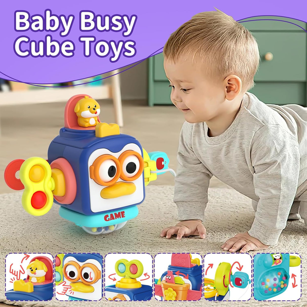 Juguete 4 en 1 para bebés, marca desconocida, piano y cubo.
