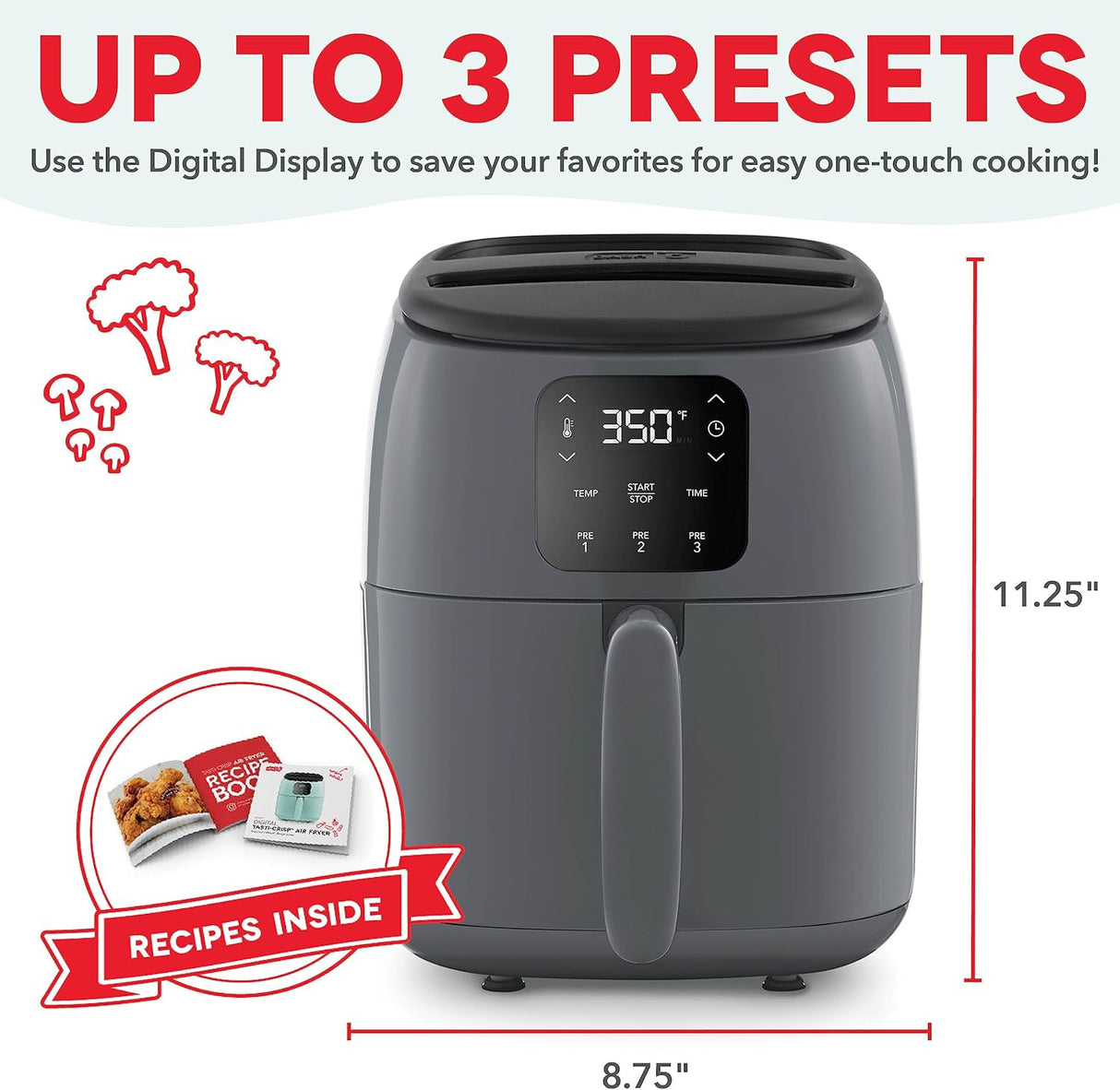 Freidora de Aire DASH Tasti-Crisp, 2.6 Qt, Digital, 1000W