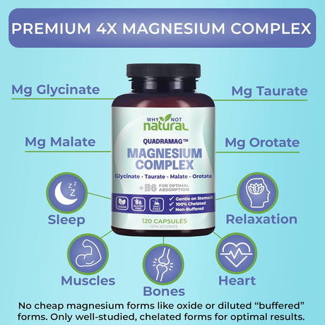 Suplemento Magnesio 4-en-1, Complejo Glycinate/Taurate/Malate/Orotate, 300 mg, 120 Cápsulas