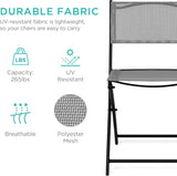 Best Choice Products Juego de muebles de comedor de 3 piezas con mesa de vidrio texturizado, 2 sillas plegables, marco de acero, tela de poliéster, color gris