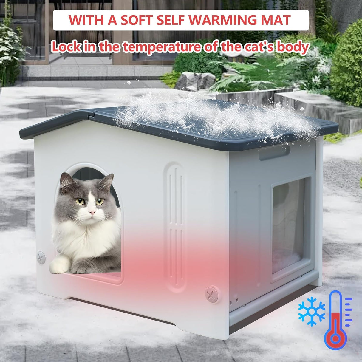 Casa para gatos impermeable, marca desconocida, con puerta de escape.