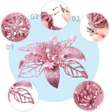 Flores Poinsettia Artificiales Boao 24 Piezas Decoración Navidad