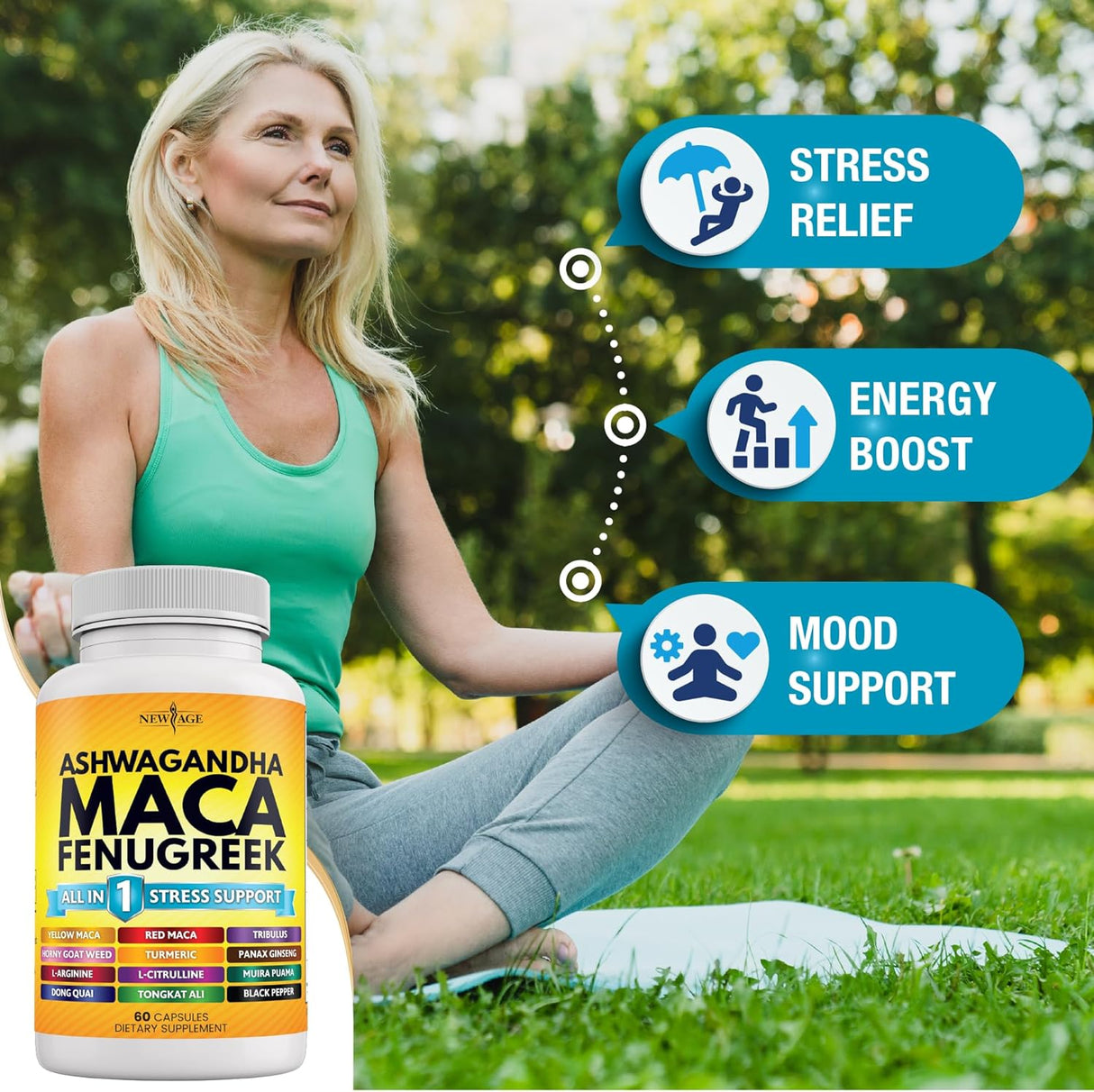 Suplemento de Ashwagandha Maca y Fenogreco con Ginseng