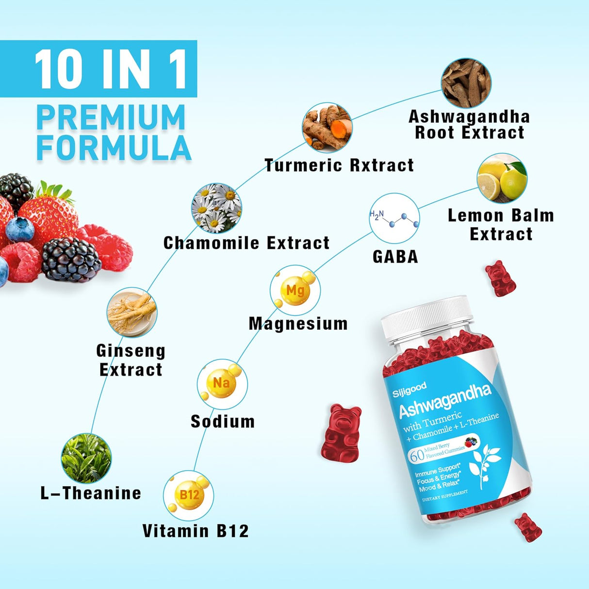 2 Pack Gummies Ashwagandha con L-theanine, 120 Mixed Berry