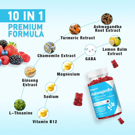 2 Pack Gummies Ashwagandha con L-theanine, 120 Mixed Berry
