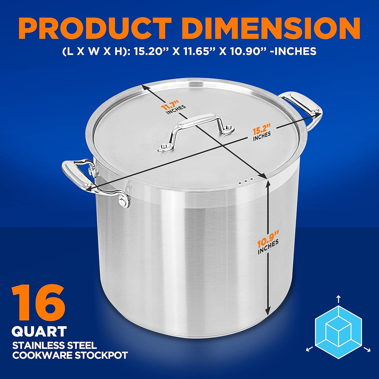 Olla de acero inoxidable de 16 cuartos NUTRICHEF NCSPT16Q