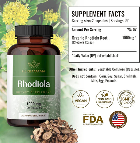 Suplemento Rhodiola Rosea Cápsulas orgánico de hierba 100und