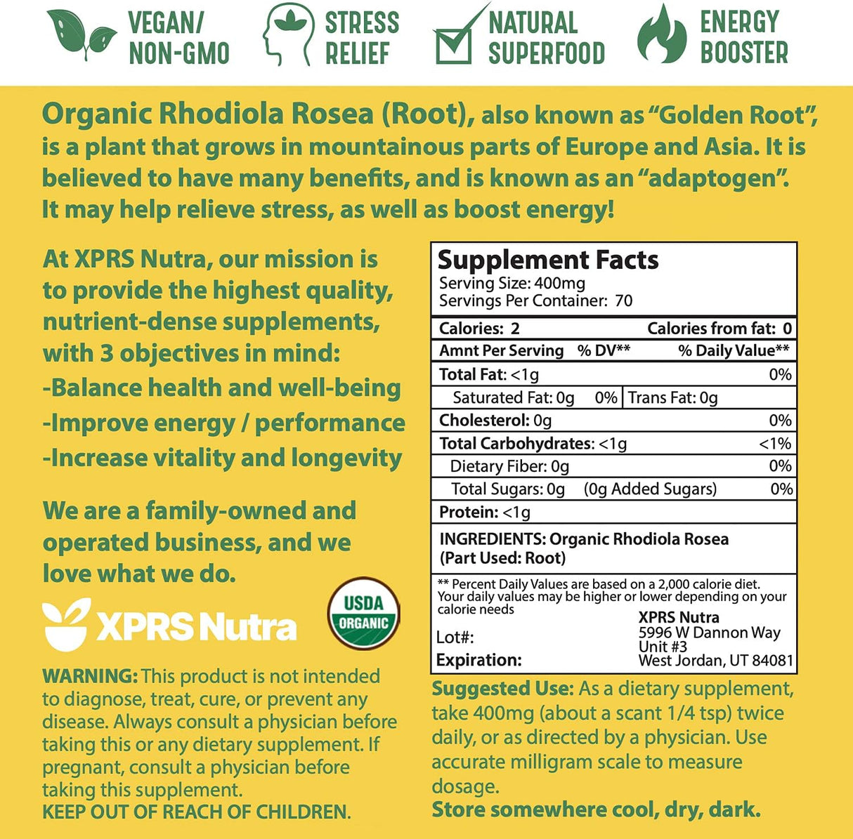 Suplementos  Polvo orgánico de Rhodiola Rosea potenciador
