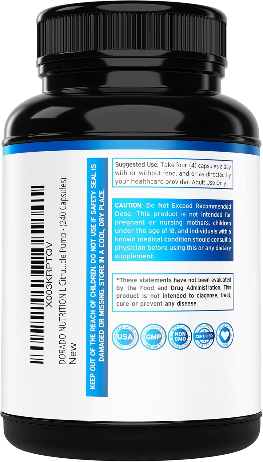 Suplemento L-Citrulina 3000mg - Aumenta Rendimiento NO 240Caps