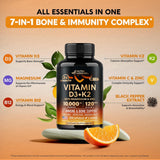 Vitamina D3 K2 120 cápsulas, soporte inmuno, huesos, USA