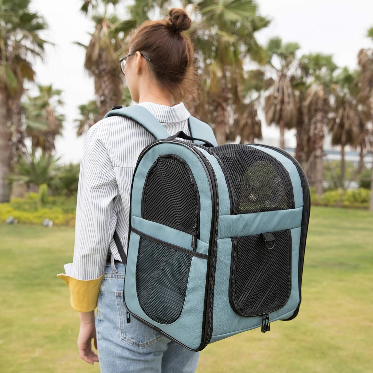 Mochila para transportat gatos azul