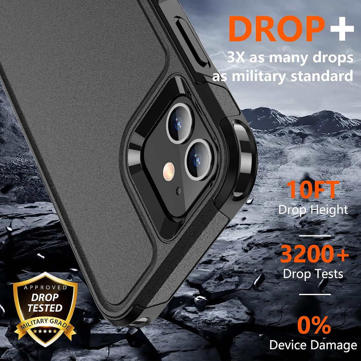 SPIDERCASE Funda para iPhone 12/iPhone 12 Pro, [Protección contra caídas de grado militar de 10 pies] [con 2 protectores de pantalla de vidrio templado] Funda protectora para iPhone 12/12 Pro (negro)
