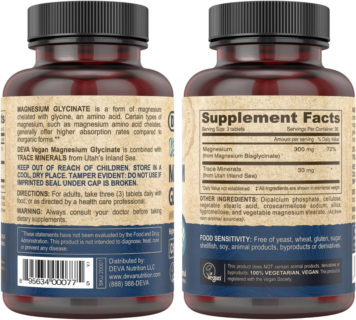 Deva Magnesio Glycinato Vegano 300mg con Minerales 90 tab