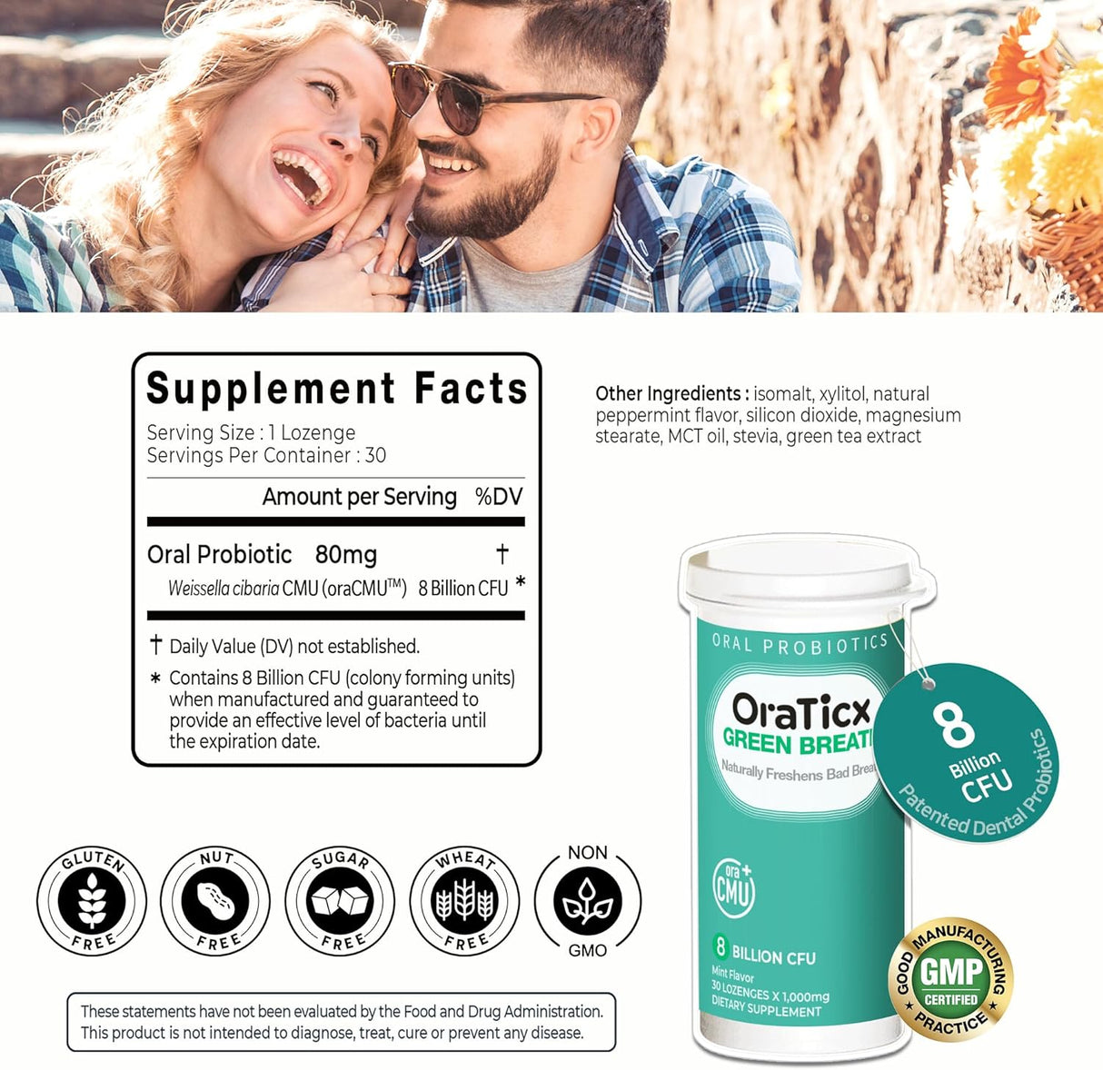 Green Breath Oral Care Probiotics, 8 Mil CFU, 30 Lozenges