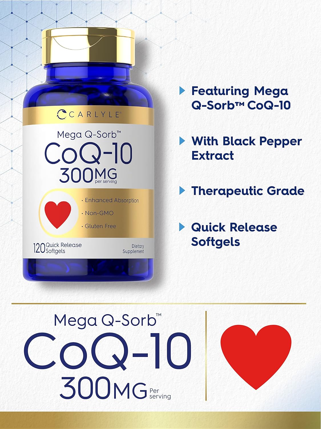 Carlyle CoQ10 300mg | 120 Softgels | Con Pimienta Negra