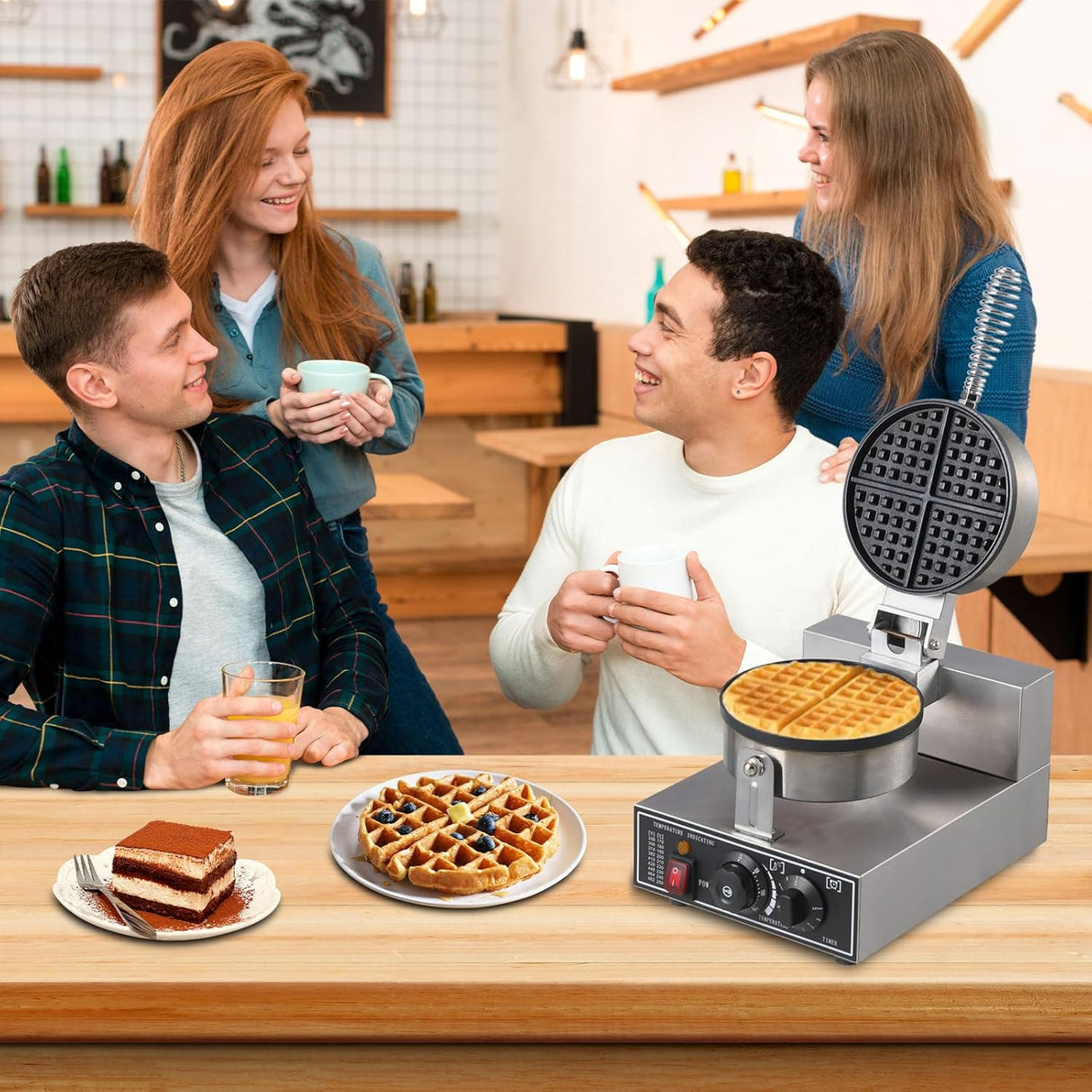 Máquina de Waffles Comercial 110V 1300W Acero Inoxidable