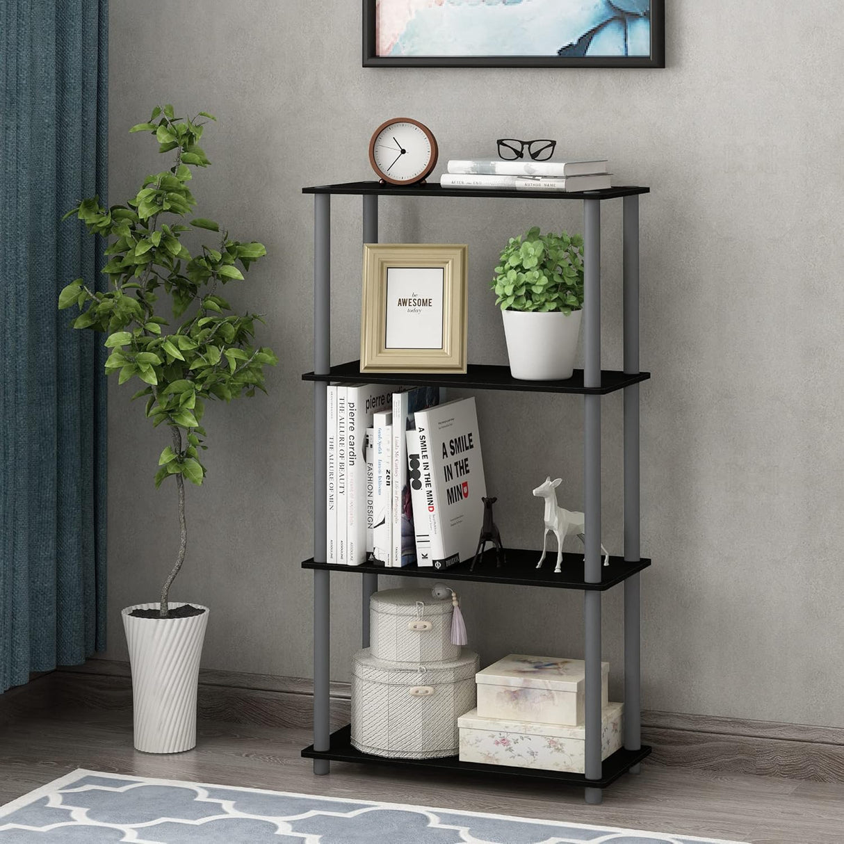 Estante Multipropósito 4 Niveles Furinno - Modelo 99557BK/GY