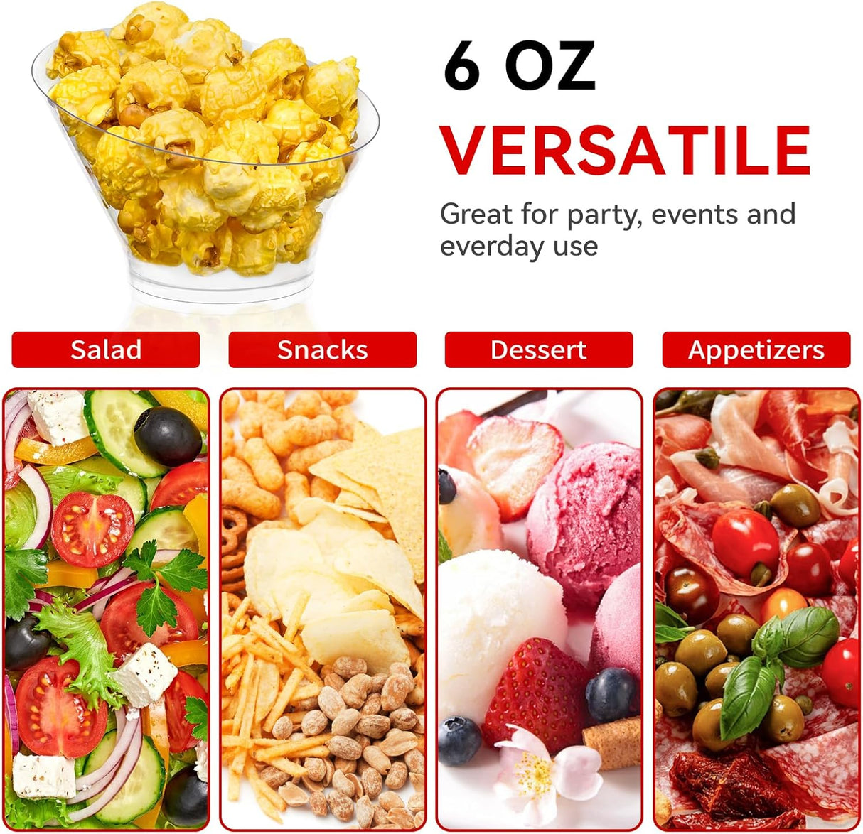 20 Bowls Plásticas Desechables 6 oz para Aperitivos
