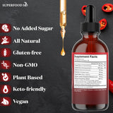 Suplemento Líquido Cayena + Baya de Sauco, D3 K2, Remolacha, Ceylon, Cúrcuma, Ginseng 4 OZ