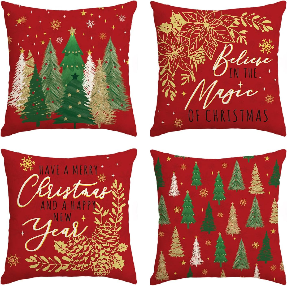 Fundas de cojín navideñas 18x18, diseño de árboles y copos