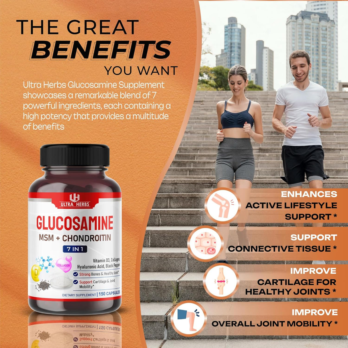 Suplemento de Glucosamina, Chondroitina y MSM | 150 Cápsulas
