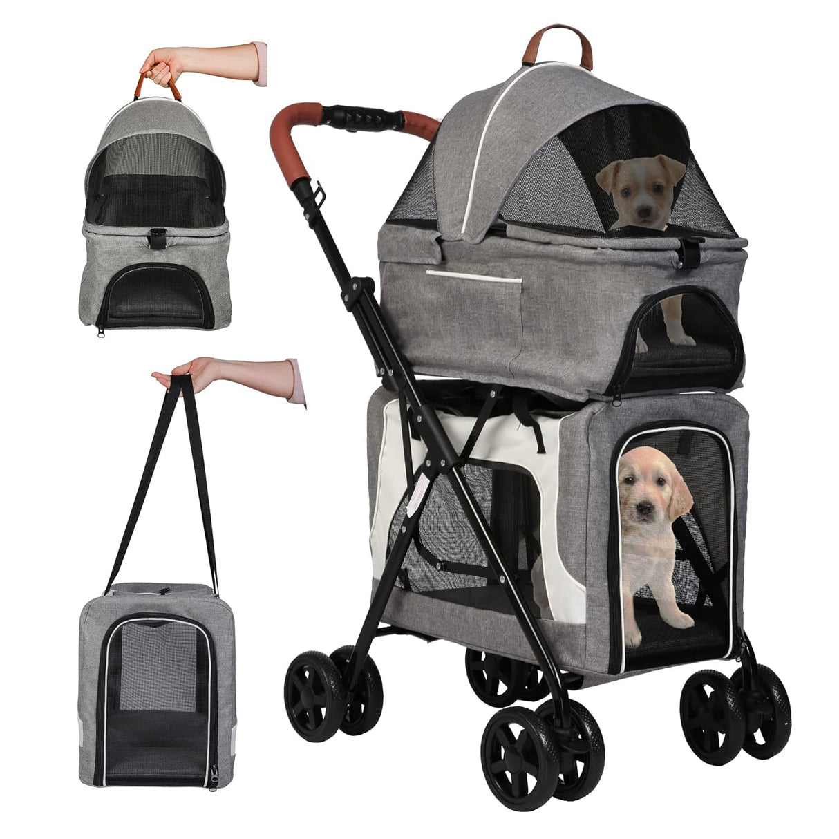 Carrito de mascotas 3 en 1, marca XYZ, portátil y plegable
